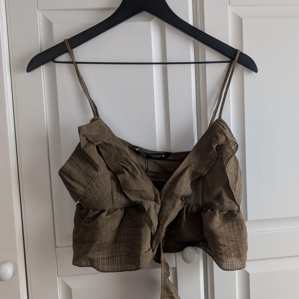 Zara Olive Brown  Ruffled Crop Top Whimsigoth Fairy Princess